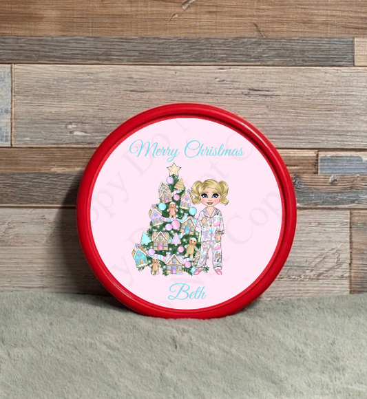Chocolate Tub Sticker - Sweet Christmas Pyjamas Toddler Dolly