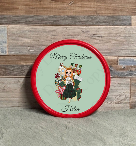 Chocolate Tub Sticker - Dark Green and Red Nutcracker Doll