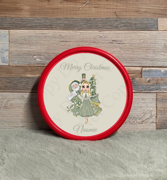 Chocolate Tub Sticker - Sage Cream and Gold Christmas Jumper Doll