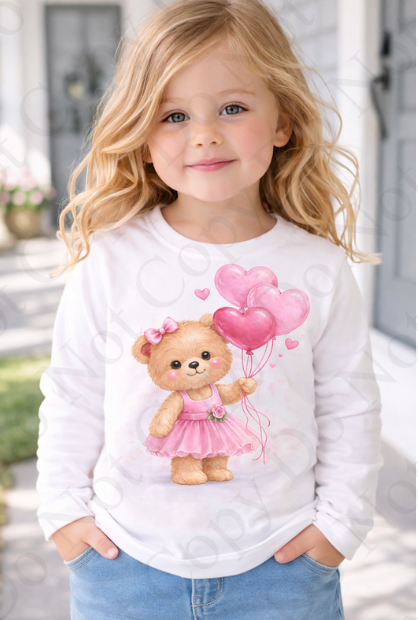 DTF Fabric - RST Valentines Pink Girl Bear - With Balloons