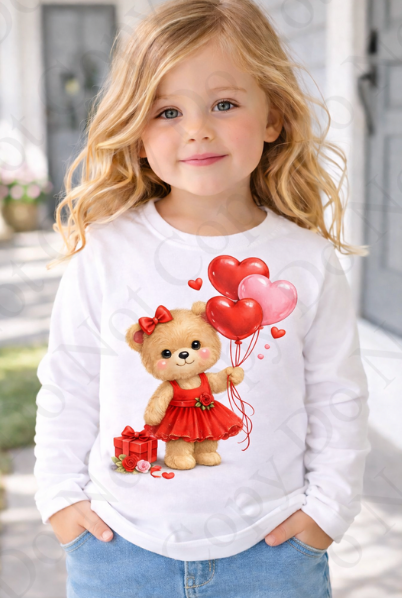 DTF Fabric - RST Valentines Red Girl Bear - With Balloons