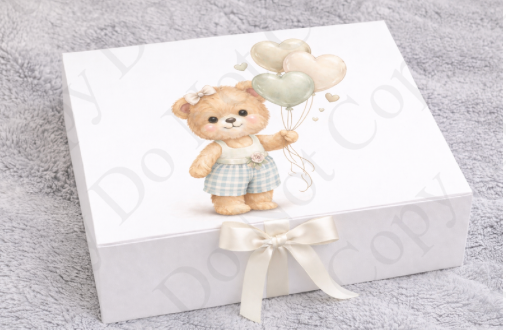 DTF Fabric - RST Valentines Natural Boy Bear - With Balloons