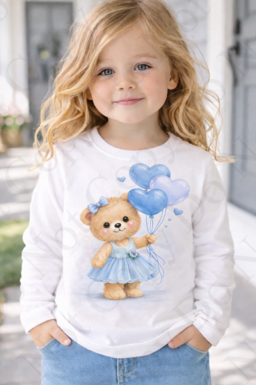 DTF Fabric - RST Valentines Blue Girl Bear - With Balloons (Copy)