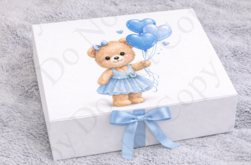 DTF Fabric - RST Valentines Blue Girl Bear - With Balloons (Copy)