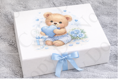 DTF Fabric - RST Valentines Blue Boy Bear - With Heart