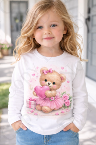 DTF Fabric - RST Valentines Pink Girl Bear - With Heart