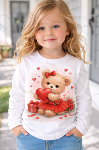DTF Fabric - RST Valentines Red Girl Bear - With Heart