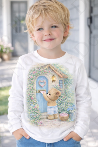 DTF Fabric - RST Valentines Blue Boy Bear - Posting Letter