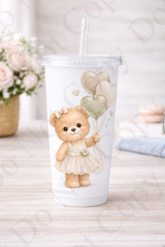 UV - RST Valentines Natural Girl Bear - With Balloons