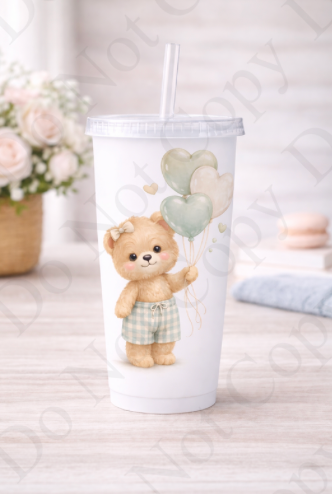 UV - RST Valentines Natural Boy Bear - With Balloons