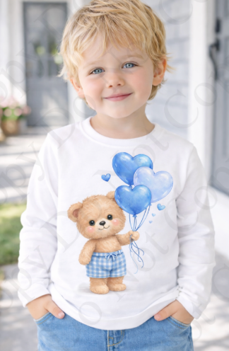 DTF Fabric - RST Valentines Blue Boy Bear - With Balloons