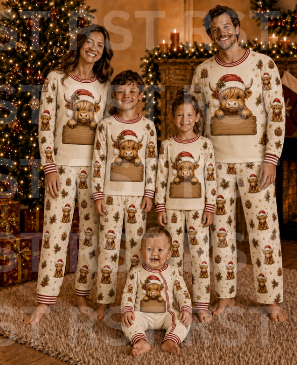 Christmas Highland Cow Family Pyjamas (NO name on chest)  Pre-Order due end October