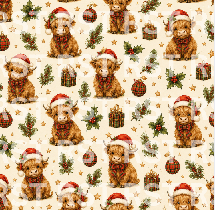 Christmas Highland Cow Family Pyjamas (NO name on chest)  Pre-Order due end October
