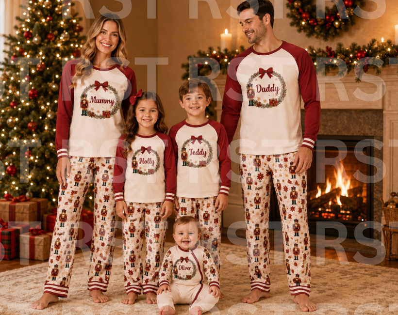 Christmas Nutcracker Wreath Family Pyjamas (with Custom Name on chest)  Pre-Order due end October