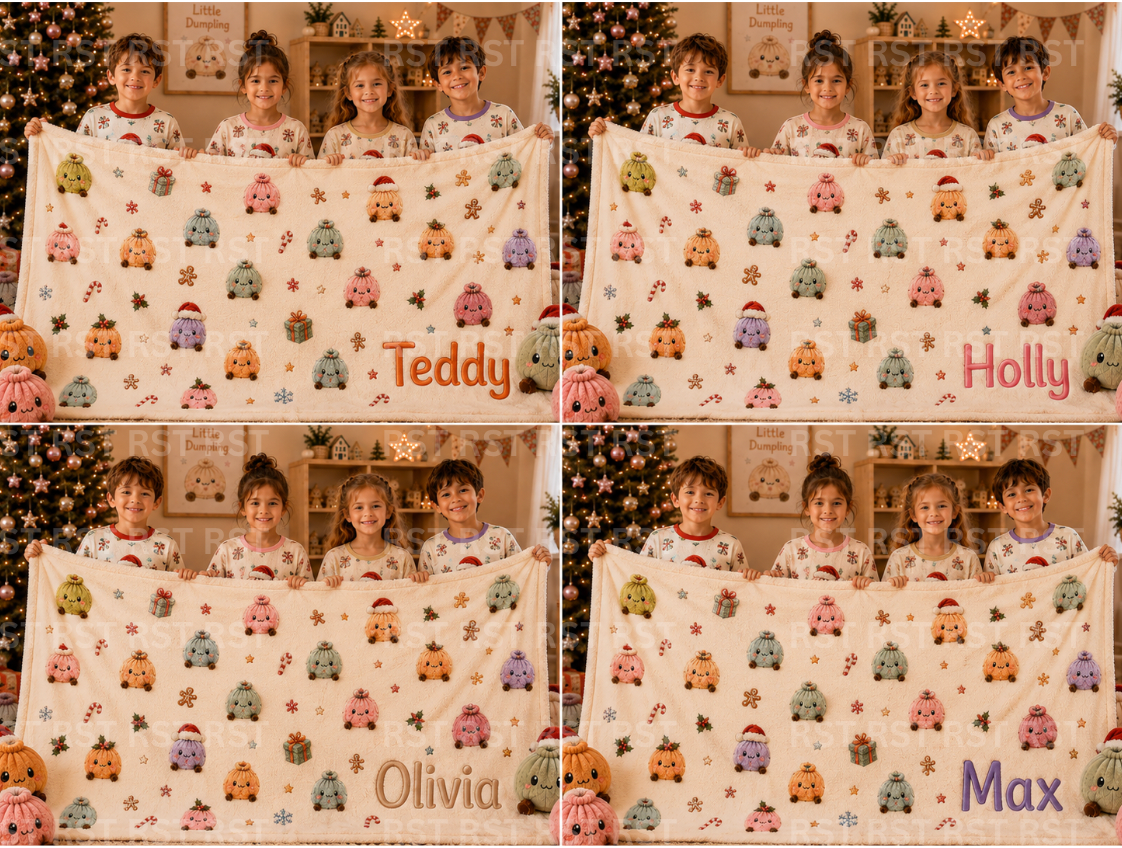 Pastel Christmas Dumplings Blanket (With Custom Name added) Pre-Order Due October