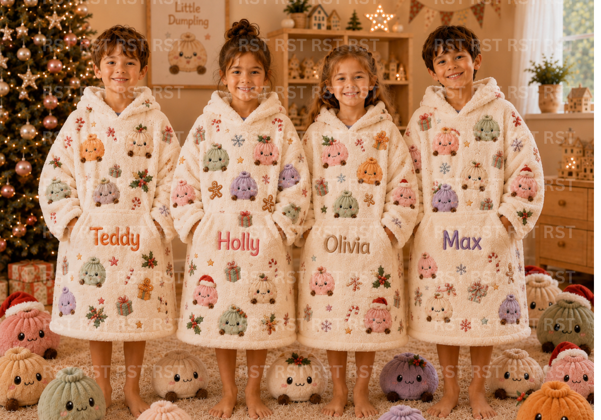 Pastel Christmas Dumplings Oversize Hoodie Double Sided Flannel Fabric (With Custom Name) Pre-Order Due October