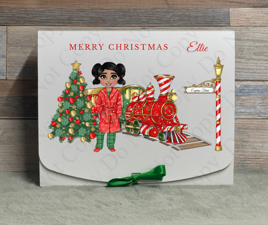 Dolly Gift Box -  Girl Green and Red Train (Name Optional)