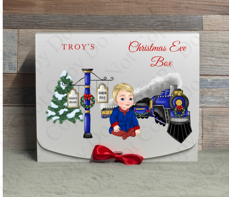 Dolly Gift Box - Baby Boy - Dark Blue Train (Name Optional)