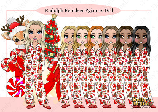 DTF Fabric - Rudolph Reindeer Pyjamas Doll