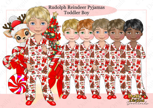 DTF Fabric - Rudolph Reindeer Pyjamas Toddler Boy Dolly